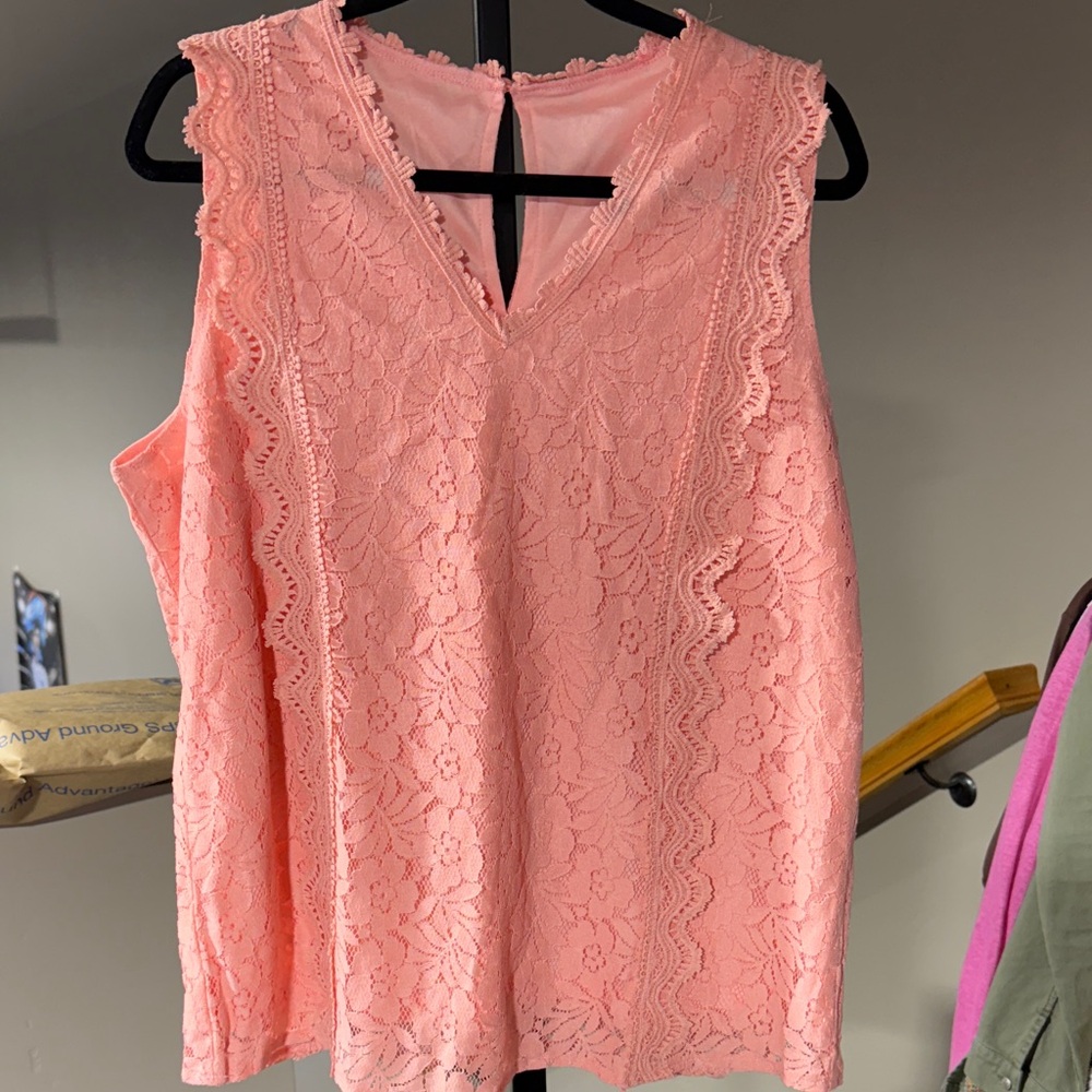 Chic Coral Lace V-Neck Blouse NWOT